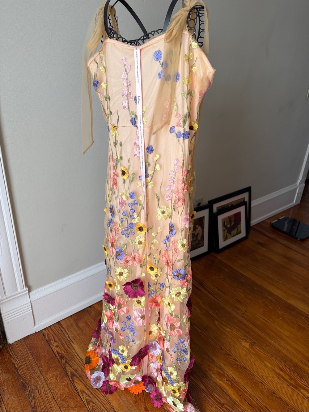 Lulu's Peach Floral Embroidered Mesh Dress